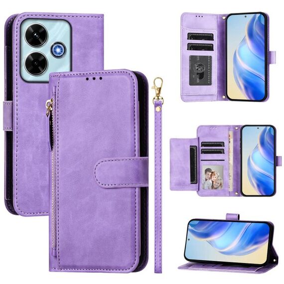 Per Redmi 13 5G / 4G Global Multi-Card Slots Zipper Wallet Custodia per telefono in pelle (viola)
