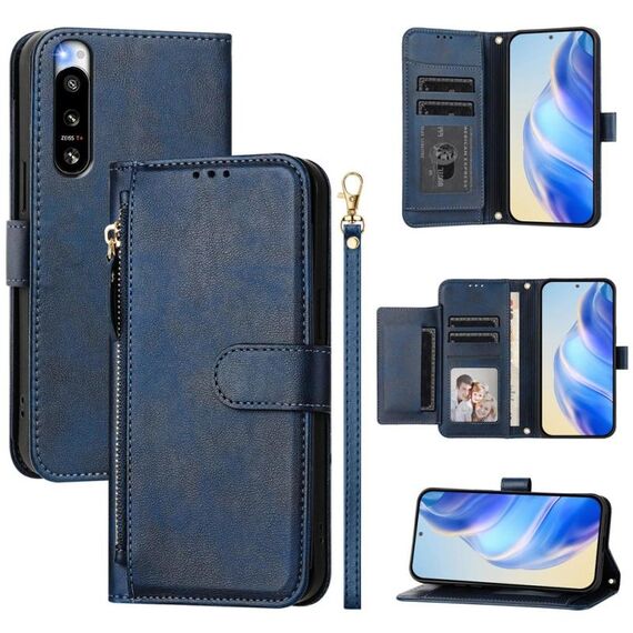 Per Sony Xperia 5 IV Multi-Card Slots Zipper Wallet Custodia in pelle per telefono (blu)