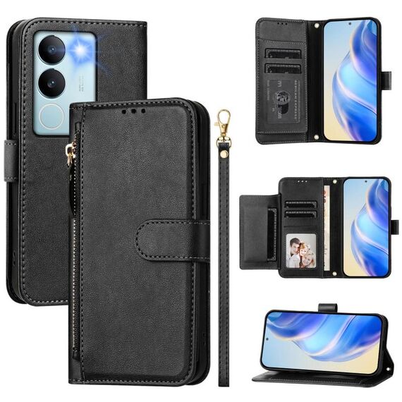 Per vivo V29 5G / V29 Pro Global Multi-Card Slots Zipper Wallet Custodia per telefono in pelle (nero)