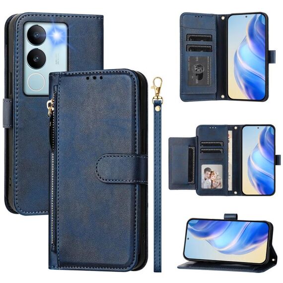 Per vivo V29 5G / V29 Pro Custodia per telefono in pelle con cerniera e slot multi-scheda globali (blu)