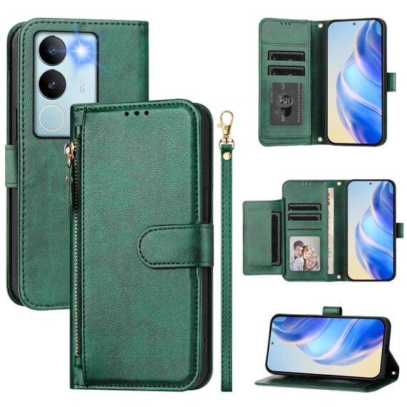 Per vivo V29 5G / V29 Pro Global Multi-Card Slots Zipper Wallet Custodia per telefono in pelle (verde)