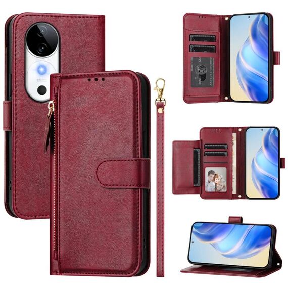 Per vivo S19 Multi-Card Slots Zipper Wallet Custodia in pelle per telefono (rosso scuro)