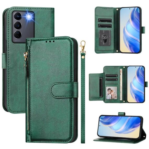 Per vivo V27e 4G / T2 4G Global Multi-Card Slots Zipper Wallet Custodia in pelle per telefono (verde)