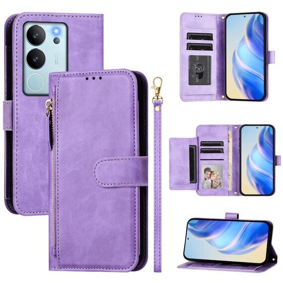 Per vivo V29e 5G / Y200 5G Global Multi-Card Slots Zipper Wallet Custodia in pelle per telefono (viola)