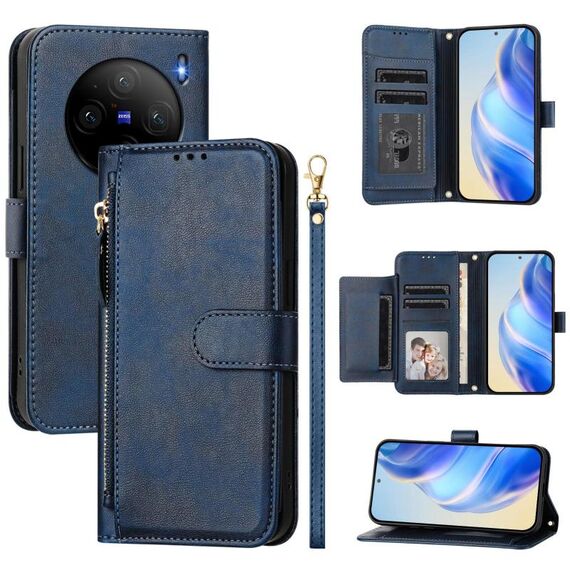 Per vivo X100s 5G Multi-Card Slots Zipper Wallet Custodia in pelle per telefono (blu)