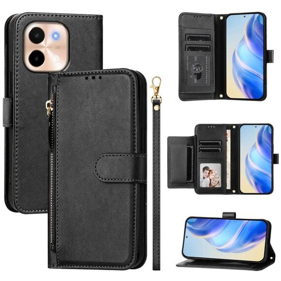 Per vivo Y28 4G Multi-Card Slots Zipper Wallet Custodia in pelle per telefono (nero)