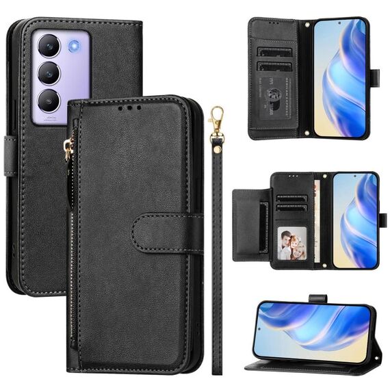 Per vivo Y100 IDN / T3 5G IDN Custodia per telefono in pelle con cerniera e slot multi-scheda (nero)