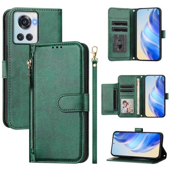 Per OnePlus 10R / 10R Prime / OnePlus Ace Multi-Card Slots Zipper Wallet Custodia in pelle per telefono (verde)