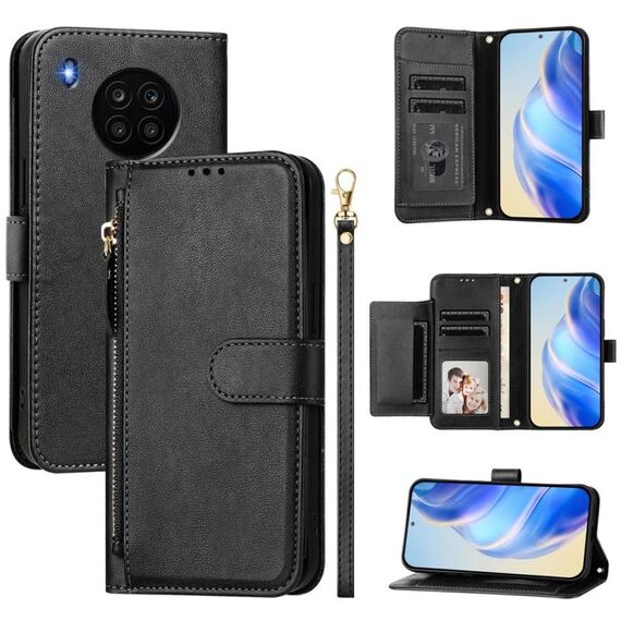Per Honor 50 Lite Multi-Card Slots Zipper Wallet Custodia in pelle per telefono (nero)