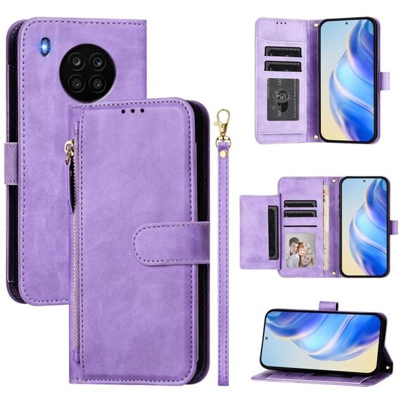 Per Honor 50 Lite Multi-Card Slots Zipper Wallet Custodia in pelle per telefono (viola)