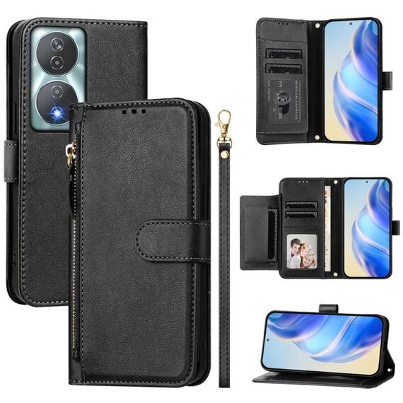Per Honor 90 Smart / X7b 4G / 5G Global Multi-Card Slots Zipper Wallet Custodia per telefono in pelle (nero)