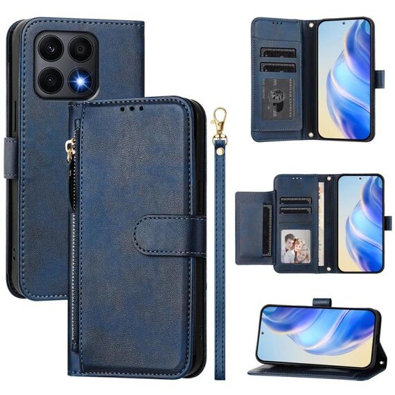 Per Honor X8a Global Multi-Card Slots Zipper Wallet Custodia in pelle per telefono (blu)