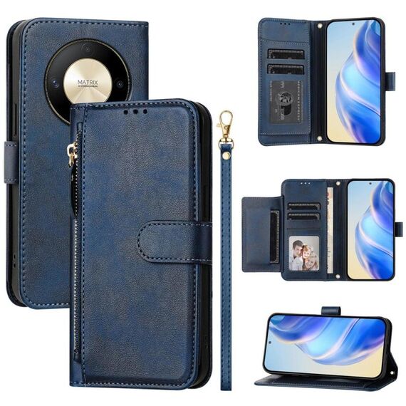 Per Honor X9b / Magic6 Lite 5G Global Multi-Card Slots Zipper Wallet Custodia per telefono in pelle (blu)