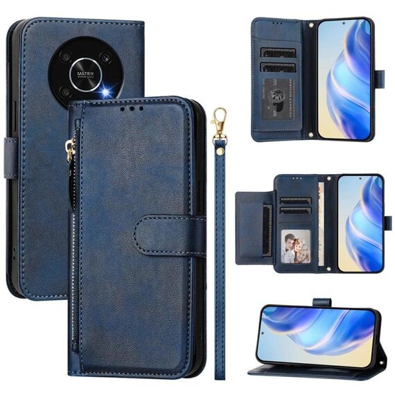 Per Honor X30 5G / X9 4G / X9 5G Custodia per telefono in pelle con cerniera e slot multi-scheda (blu)