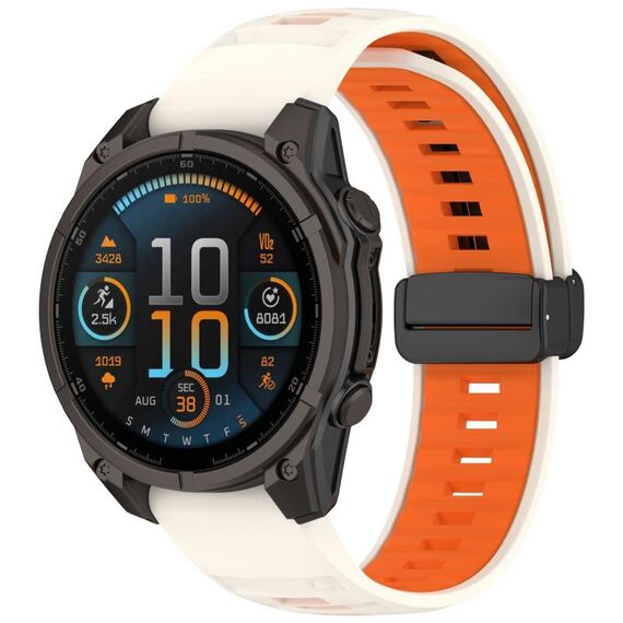 Per Garmin Fenix ​​8 AMOLED 51mm Cinturino magnetico in silicone bicolore (Starlight+arancione)