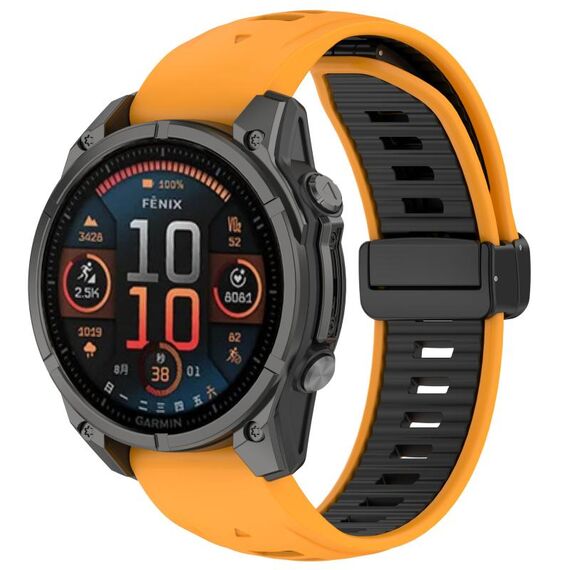 Per Garmin Fenix ​​8 AMOLED 43mm cinturino magnetico in silicone bicolore (arancione+nero)