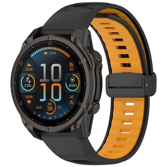 Per Garmin Fenix ​​8 AMOLED 47mm Cinturino magnetico in silicone bicolore (nero+arancione)