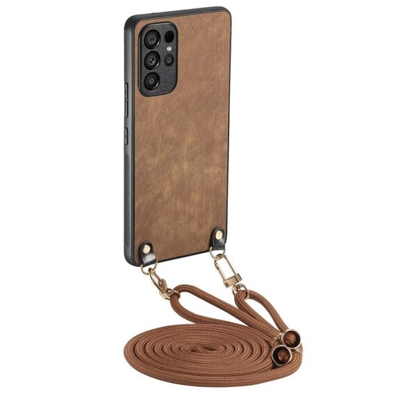 Per Samsung Galaxy S22 Ultra 5G Custodia per telefono in pelle vintage con retro in PC e tracolla (marrone)