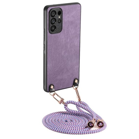 Per Samsung Galaxy S21 Ultra 5G Custodia per telefono in pelle vintage con retro in PC e tracolla (viola)