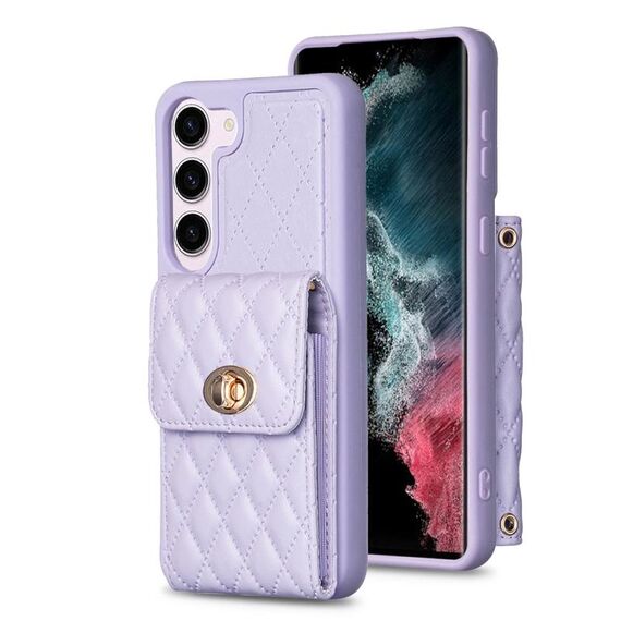 Per Samsung Galaxy S23 5G Portafoglio con fibbia in metallo verticale Custodia in pelle romboidale (viola)