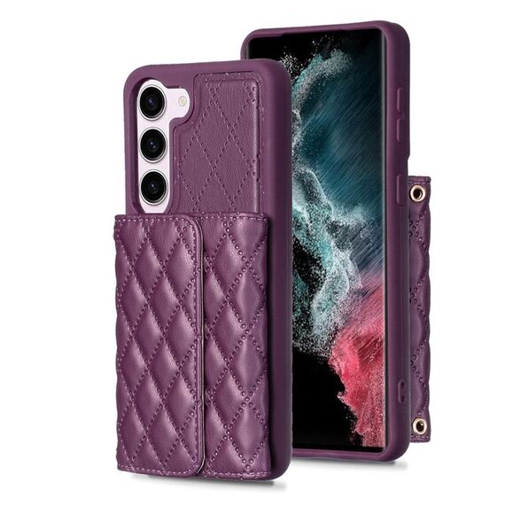Per Samsung Galaxy S23 5G Custodia a portafoglio orizzontale in pelle rombica (viola scuro)