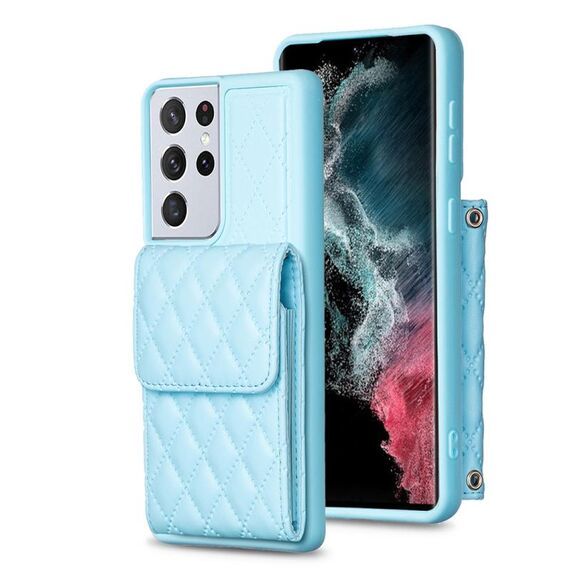 Per Samsung Galaxy S21 Ultra 5G Portafoglio verticale Custodia in pelle rombica (blu)