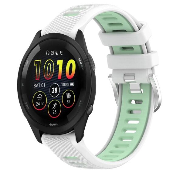 Per Garmin Forerunner 265 22mm Cinturino sportivo in silicone con fibbia in acciaio bicolore (bianco + verde acqua)