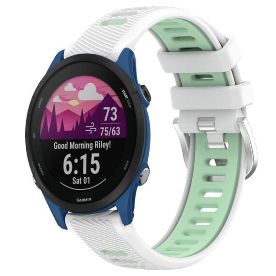 Per Garmin Forerunner 255 22mm Cinturino sportivo in silicone con fibbia in acciaio bicolore (bianco + verde acqua)
