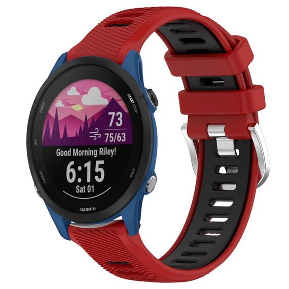 Per Garmin Forerunner 255 22mm Cinturino sportivo in silicone con fibbia in acciaio bicolore (rosso + nero)