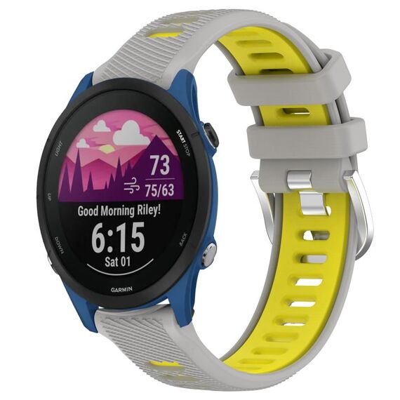 Per Garmin Forerunner 255 22mm Cinturino sportivo in silicone con fibbia in acciaio bicolore (grigio + giallo)
