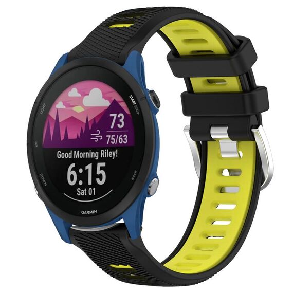 Per Garmin Forerunner 255 Music 22mm Cinturino sportivo in silicone con fibbia in acciaio bicolore (nero + verde lime)