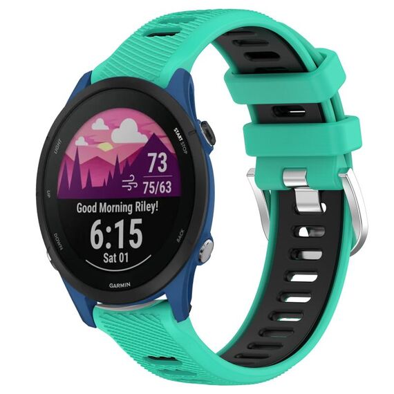 Per Garmin Forerunner 255 Music 22mm Cinturino sportivo in silicone con fibbia in acciaio bicolore (lago blu + nero)