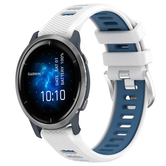 Per Garmin Venu 2 22mm cinturino sportivo in silicone con fibbia in acciaio bicolore (bianco + blu)