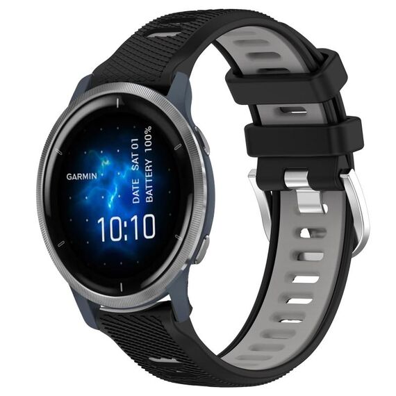 Per Garmin Venu 2 22mm cinturino sportivo in silicone con fibbia in acciaio bicolore (nero + grigio)