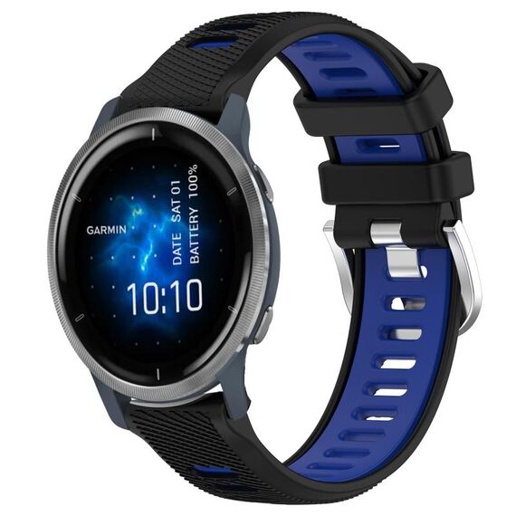 Per Garmin Venu 2 22mm cinturino sportivo in silicone con fibbia in acciaio bicolore (nero + blu)