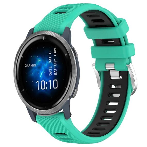 Per cinturino sportivo in silicone con fibbia in acciaio bicolore da 22 mm Garmin Venu 2 (blu lago + nero)