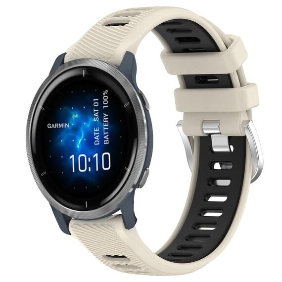 Per Garmin Venu 2 22mm cinturino sportivo in silicone con fibbia in acciaio bicolore (Starlight + nero)