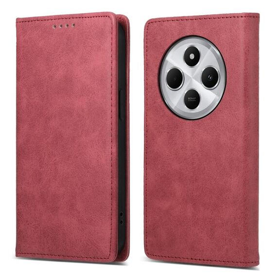 Per Redmi 14C 4G Business Custodia per telefono in pelle magnetica RFID a tinta unita (rosso)