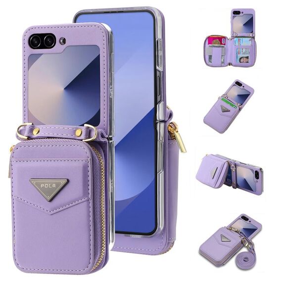 Per Samsung Galaxy Z Flip6 POLA Multi-Card Slots Zipper Wallet Custodia per telefono (viola)