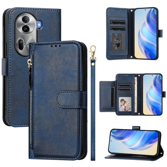 For OPPO Reno11 Pro 5G Global Multi-Card Slots Zipper Wallet Leather Phone Case(Blue)