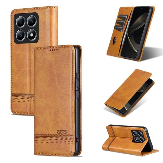 Per Xiaomi 14T AZNS Custodia per telefono in pelle con texture di vitello magnetica (marrone chiaro)
