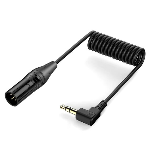 Cavo audio a spirale ad angolo retto con nucleo in rame placcato oro da 3,5 mm a XLR maschio, lunghezza: 0,5 m