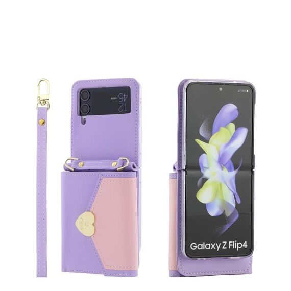 For Samsung Galaxy Z Flip3 5G POLA Color Block Love Buckle Multi-Card Slots Wallet Phone Case(Purple)