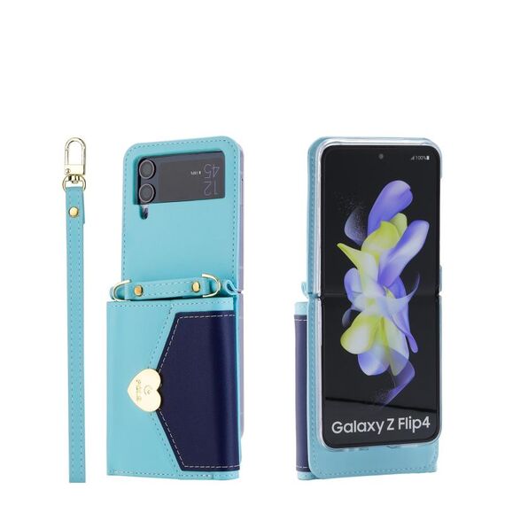 For Samsung Galaxy Z Flip3 5G POLA Color Block Love Buckle Multi-Card Slots Wallet Phone Case(Blue)