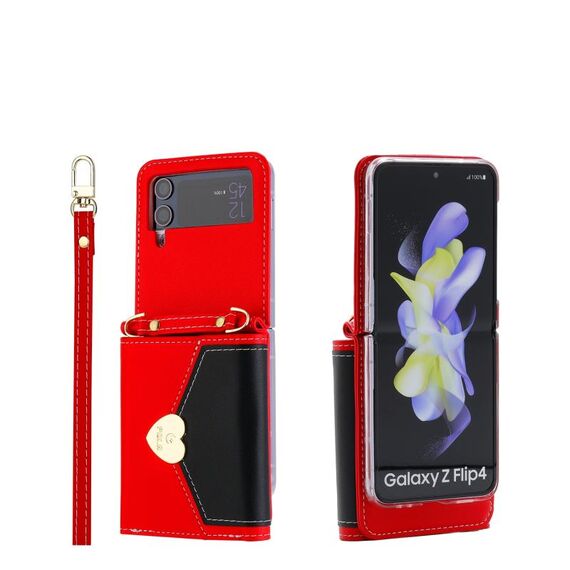 For Samsung Galaxy Z Flip3 5G POLA Color Block Love Buckle Multi-Card Slots Wallet Phone Case(Red)