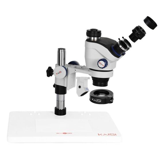 Microscopio stereo trinoculare Kaisi TX-350E Ver1.3 7X-50X Zoom con base grande e fotocamera 4K