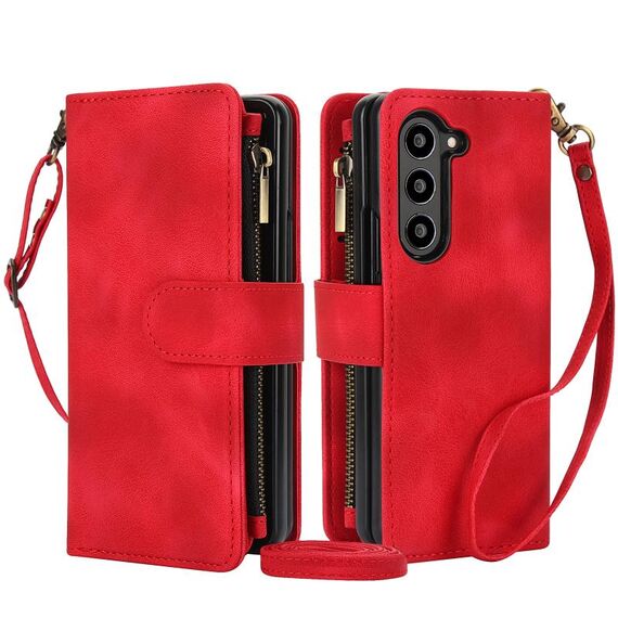 Per Samsung Galaxy Z Fold6 Dream 9-Card Zipper Wallet RFID Custodia in pelle per telefono con cordino (rosso)