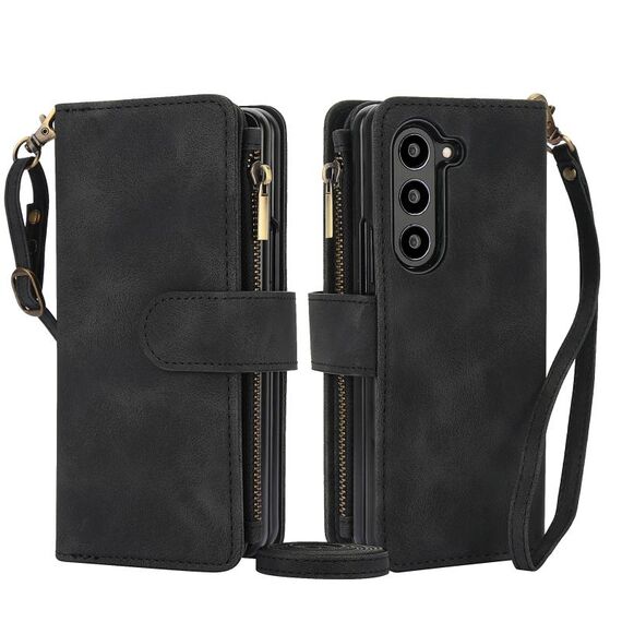 Per Samsung Galaxy Z Fold6 Dream 9-Card Zipper Wallet RFID Custodia in pelle per telefono con cordino (nero)