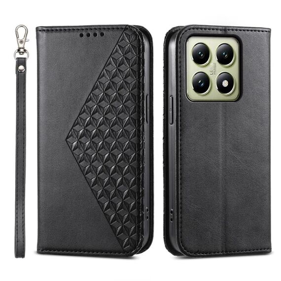 Per Xiaomi 14T Custodia per telefono in pelle magnetica con texture di vitello a griglia cubica (nero)