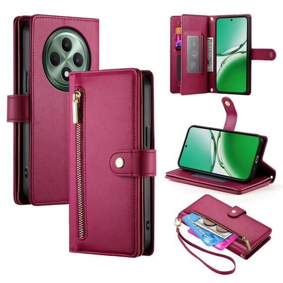 Per OPPO Reno12 F 4G / 5G / F27 India Portafoglio con cerniera e nove slot per carte Custodia in pelle per telefono (rosso)